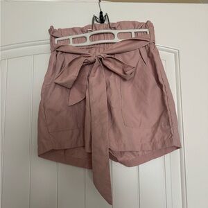 SHEIN Pink High Waist Tie-Belt Shorts